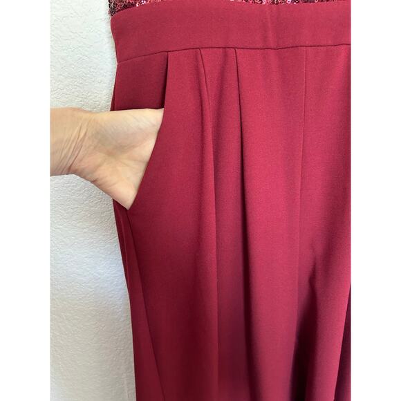 Gianni Bini Burgundy Strapless Sequin Palazzo Pants Romper - M - Picture 4 of 5